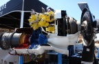 Turboprop type TPE 331 engine with a yellow Woodward control.
